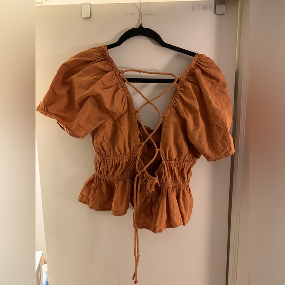 Free People Phoebe Smocked Lace Up Top - Picture 7 of 13